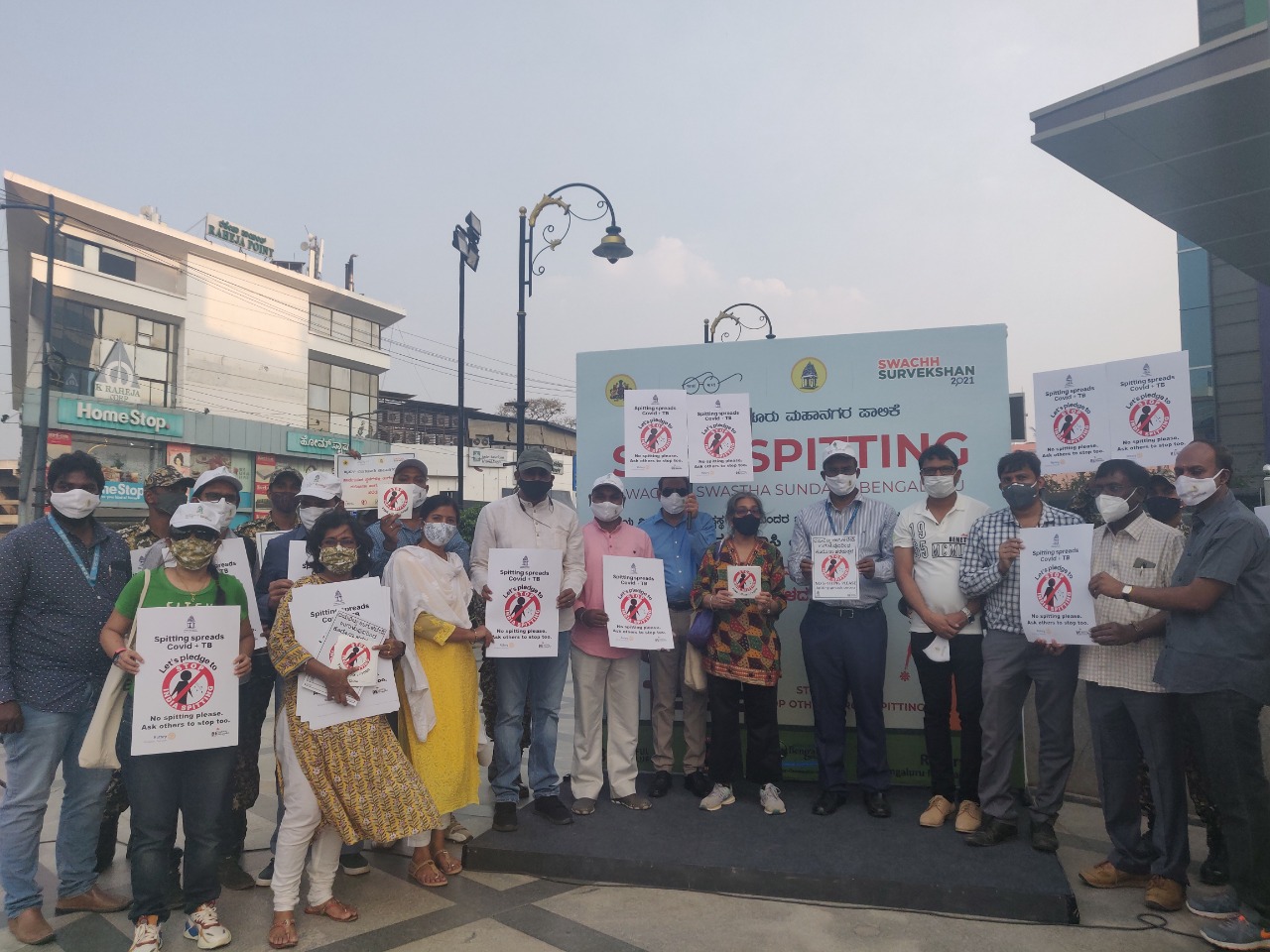 Collaborative awareness-building event for the #StopIndiaSpitting movement with BBMP, Beautiful Bharat, Namma Bengaluru Foundation & Rotary on March 21, 2021. Image source: Odette Katrak from Beautiful Bharat.