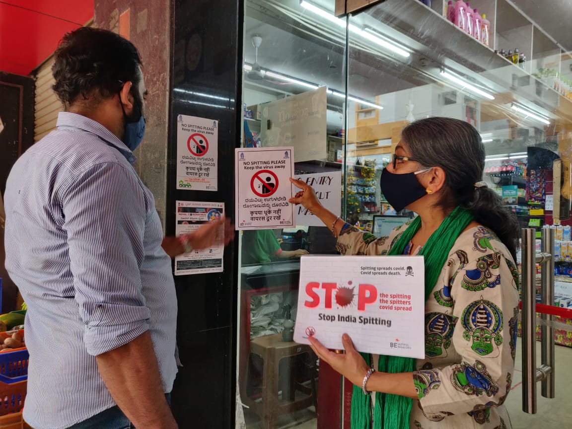 A Stop Spitting sign at a shop that was successful in reducing spitting! Image source: Odette Katrak, Beautiful Bharat.