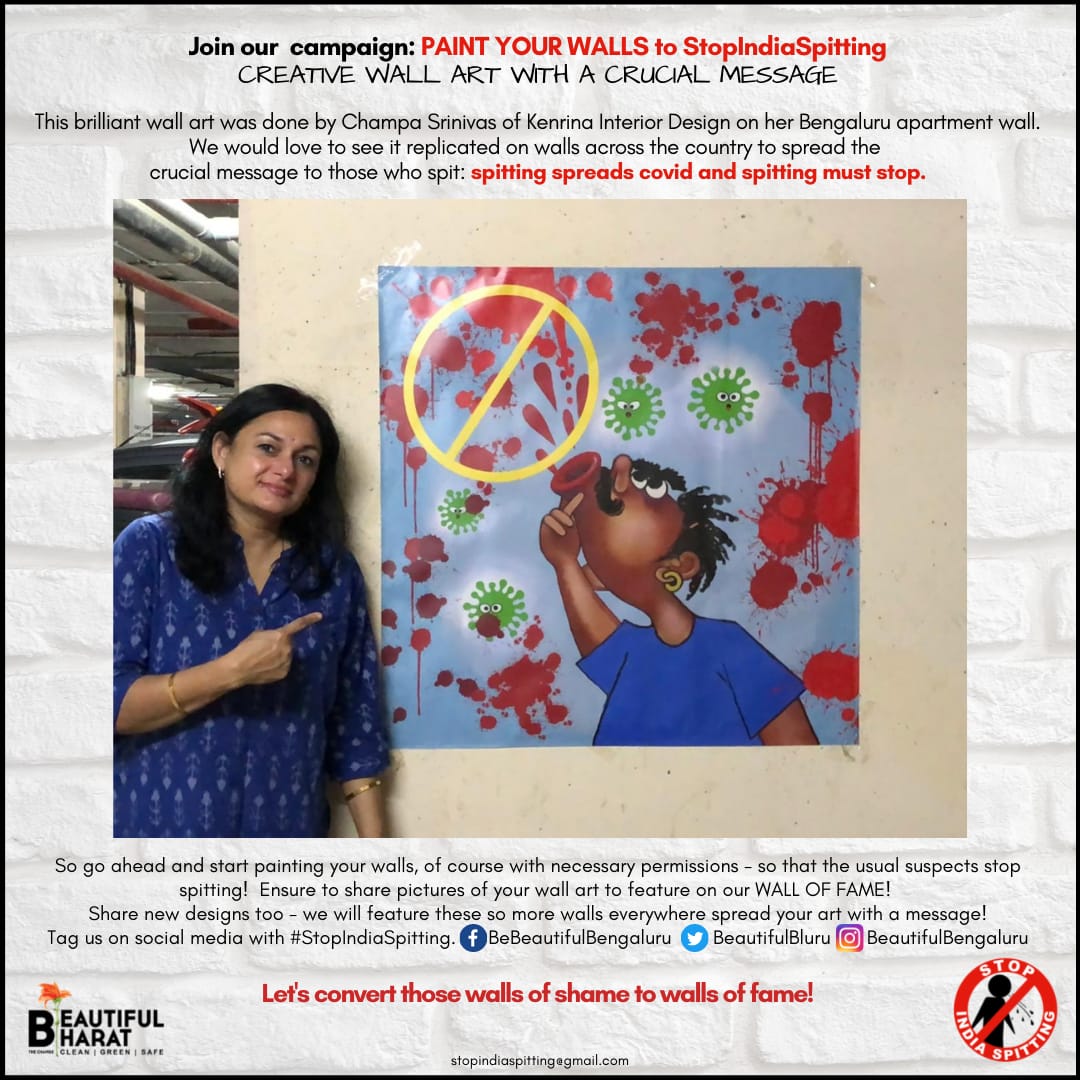 A creative wall art campaign kickstarted by Champa Srinivas, Kenrina Interior Design for the #Stop India Spitting movement